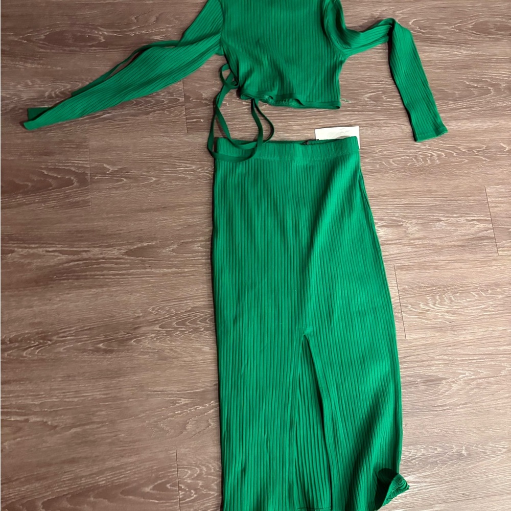 Green Ribbed Two-Piece Set